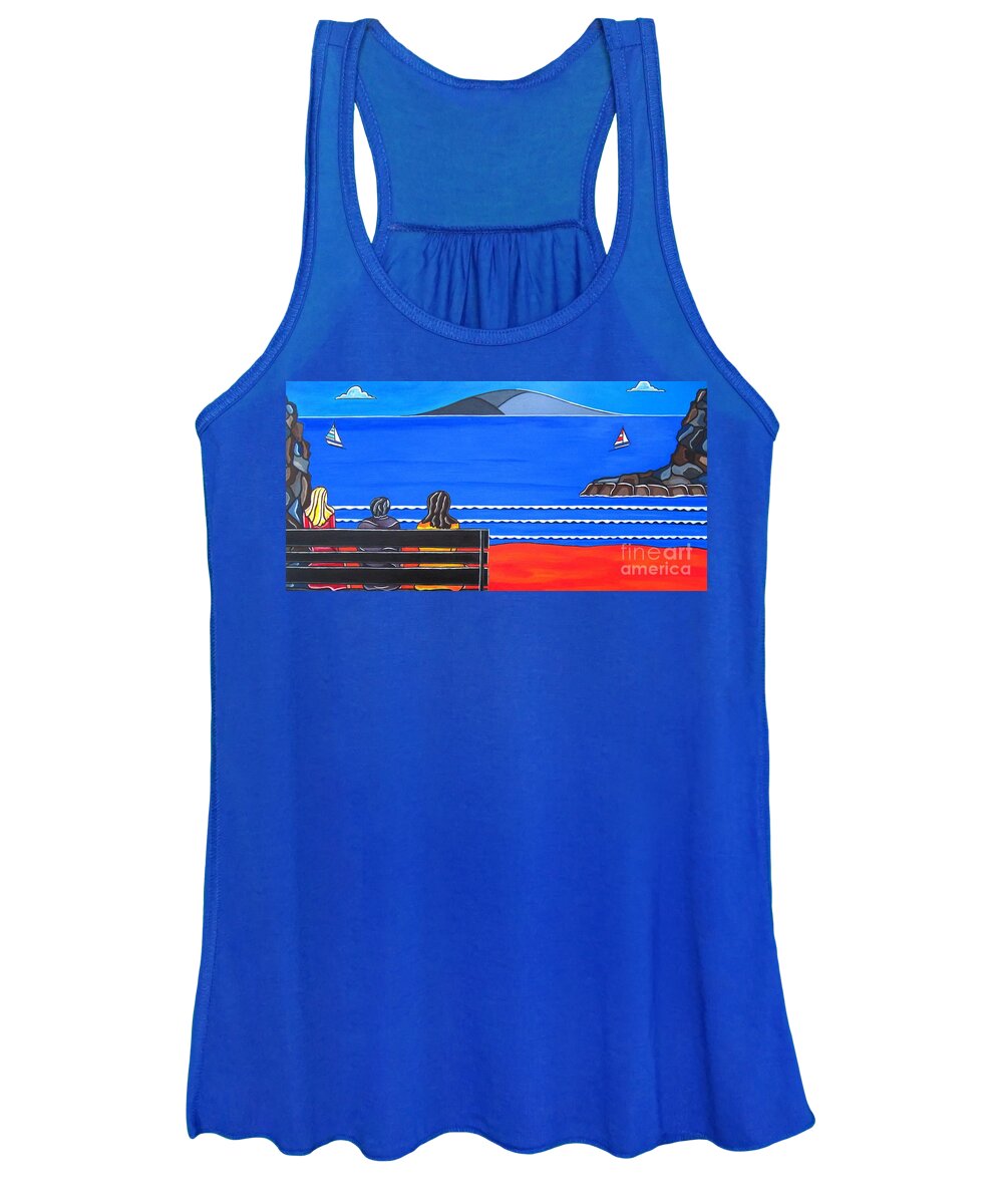 Beach Ocean Front Women's Tank Top featuring the painting Beach Bench Day One by Sandra Marie Adams
