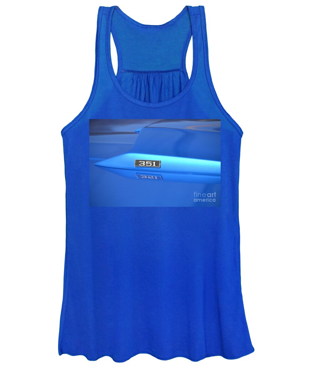  Women's Tank Top featuring the photograph Blue Mach 1 Mustang with 351 V-8 by Dean Ferreira