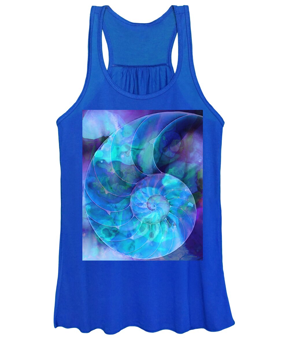 Blue Women's Tank Top featuring the painting Blue Nautilus Shell By Sharon Cummings by Sharon Cummings