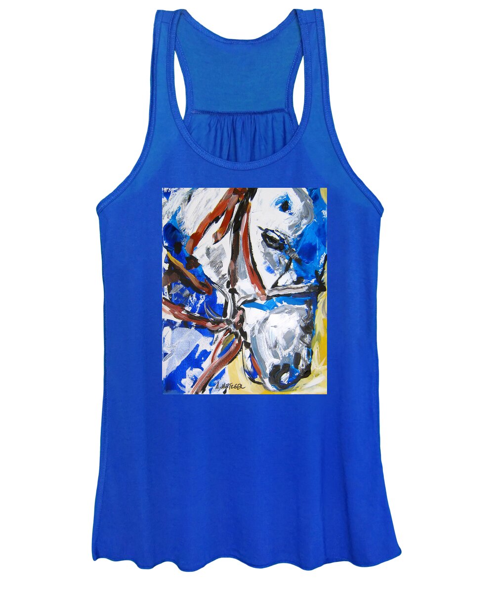 Polo Women's Tank Top featuring the painting Blue Pony by Alan Metzger