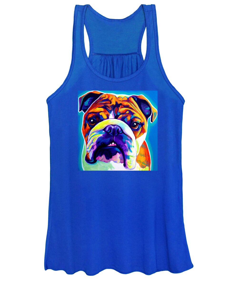 English Women's Tank Top featuring the painting Bulldog - Bond -square by Dawg Painter