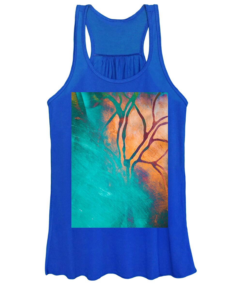 Tree Women's Tank Top featuring the mixed media Fire And Ice Abstract Tree Art Teal by Priya Ghose
