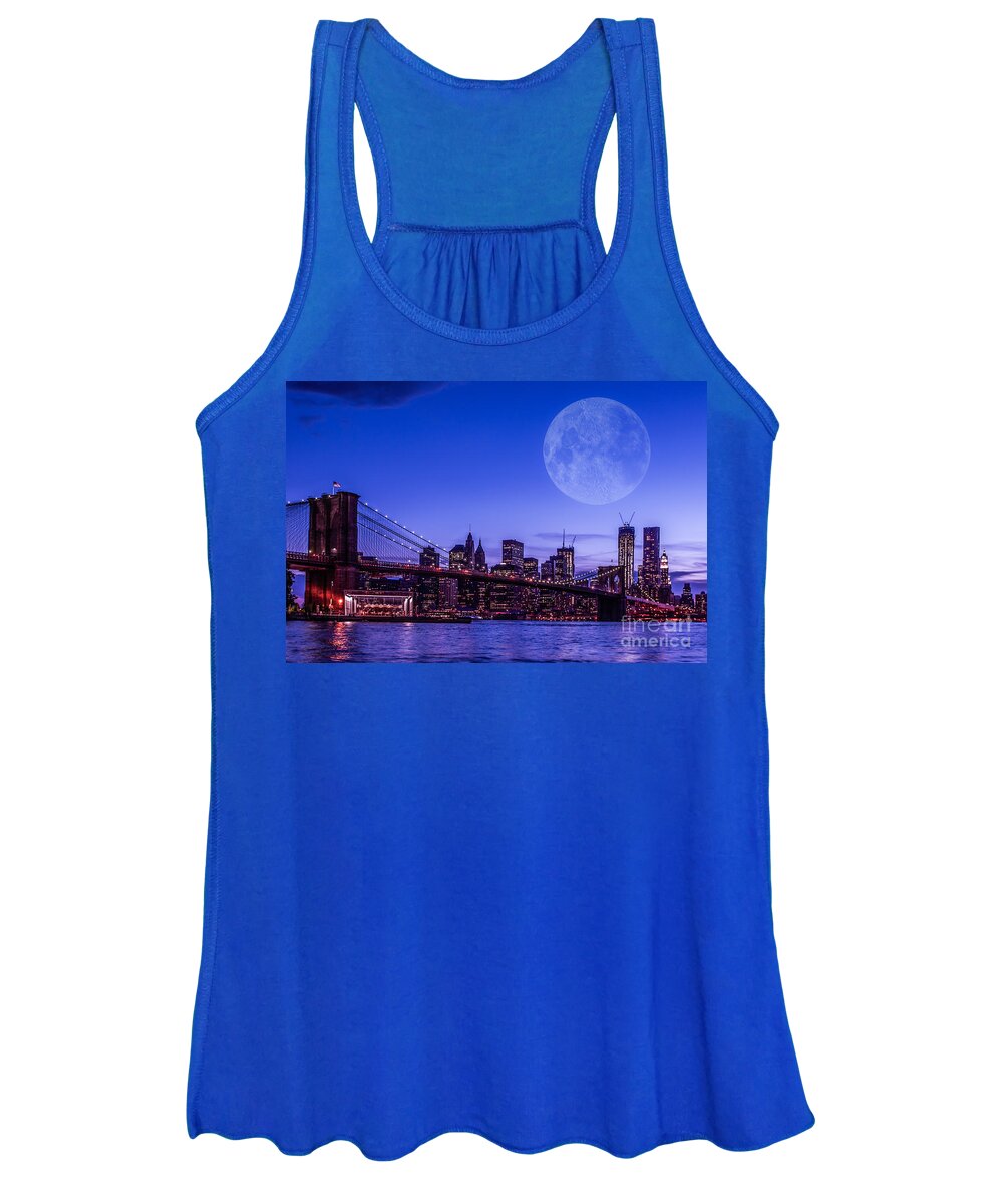 Nyc Women's Tank Top featuring the photograph Full moon over Manhattan II by Hannes Cmarits