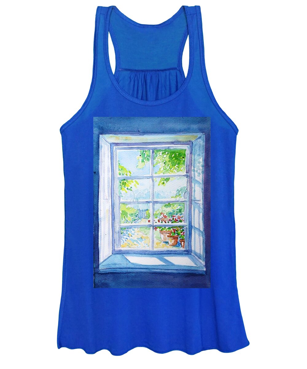 Garden Path Women's Tank Top featuring the painting Garden Path through a Summer Window by Trudi Doyle