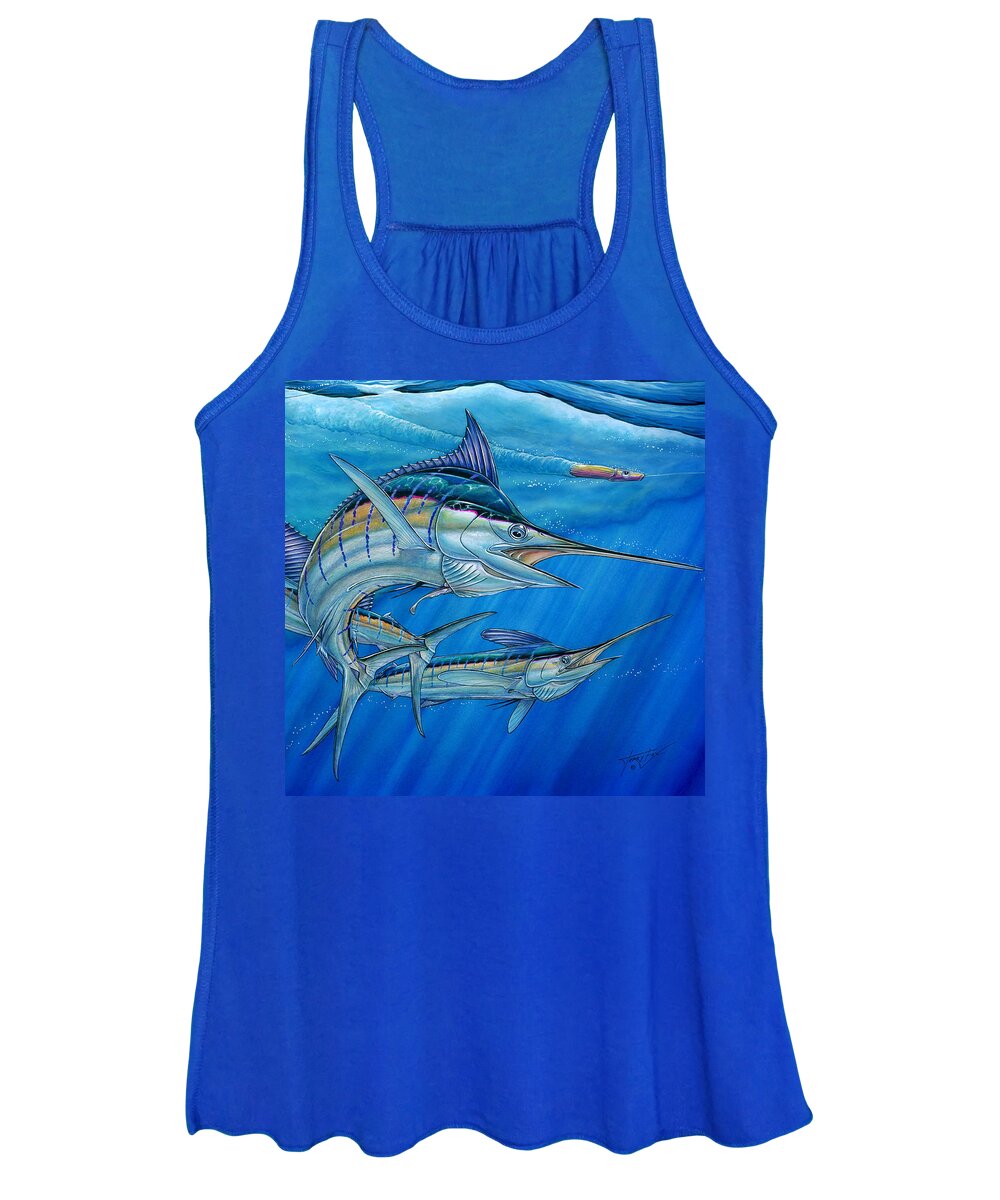 Blue Mrlin Women's Tank Top featuring the painting Grand Slam And Lure. by Terry Fox