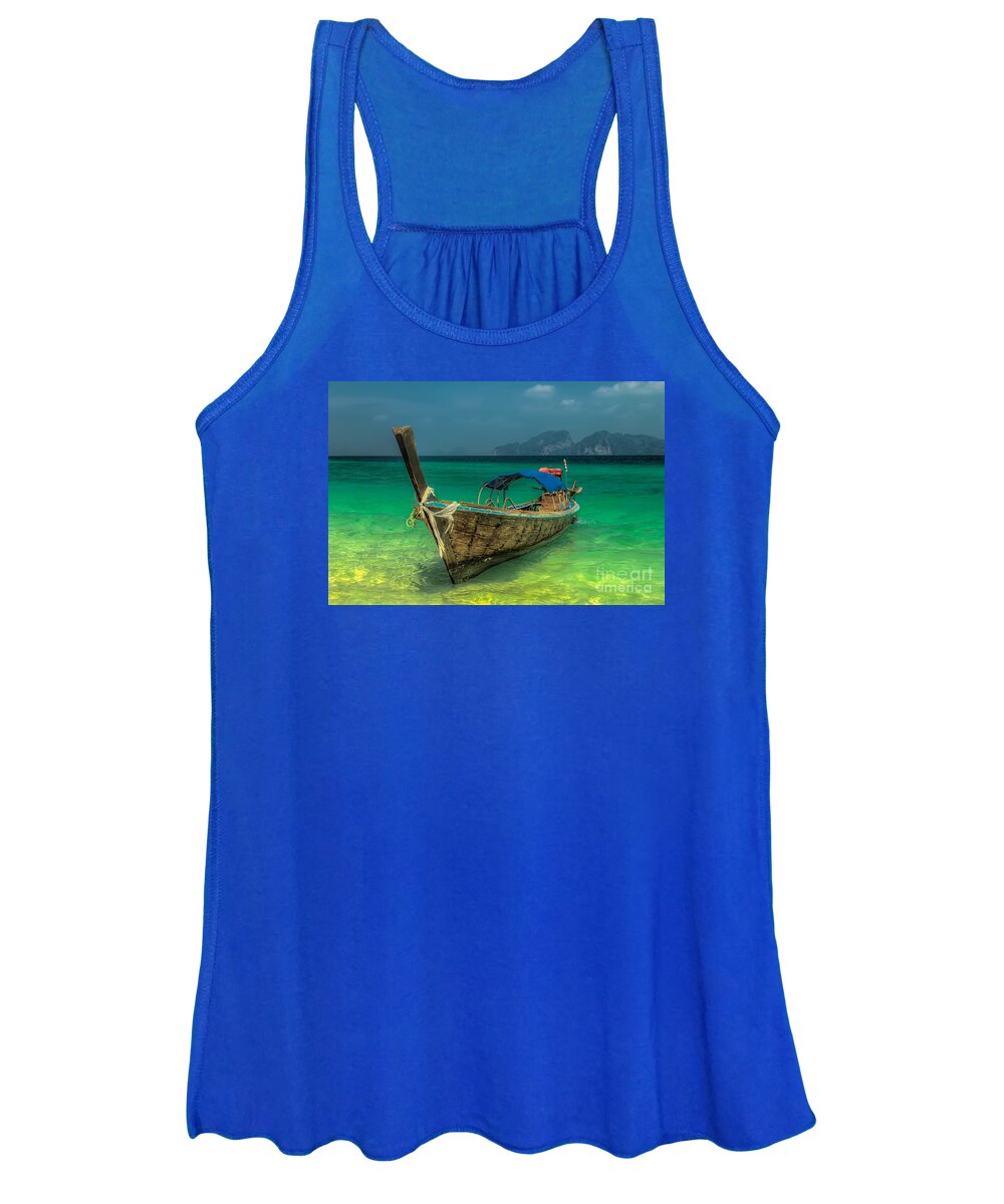 Koh Lanta Women's Tank Top featuring the photograph Long Tail Boat Thailand by Adrian Evans