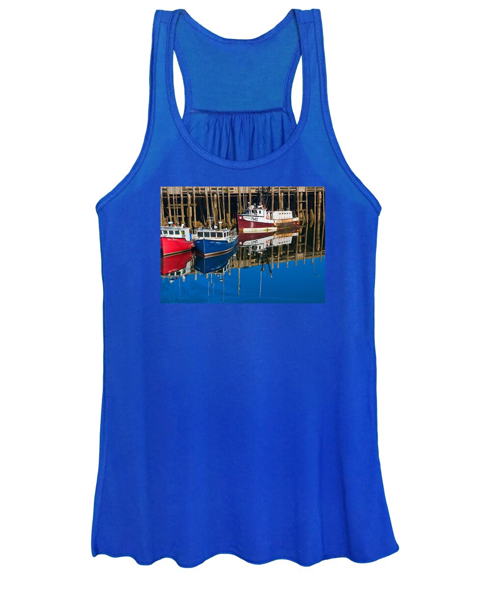 Nova Scotia Women's Tank Top featuring the photograph Boats and Reflections at Low Tide on Digby Bay Nova Scotia by Ginger Wakem