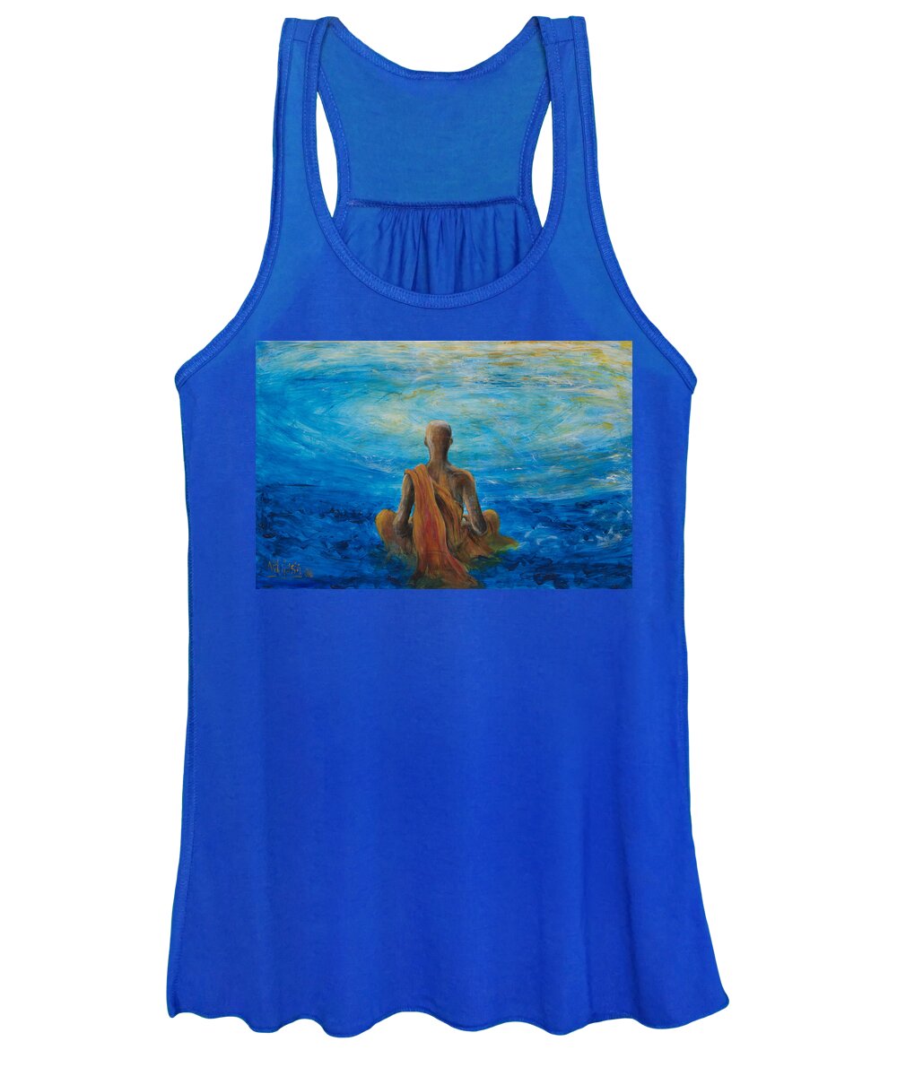 Monk Women's Tank Top featuring the painting Meditation by Nik Helbig