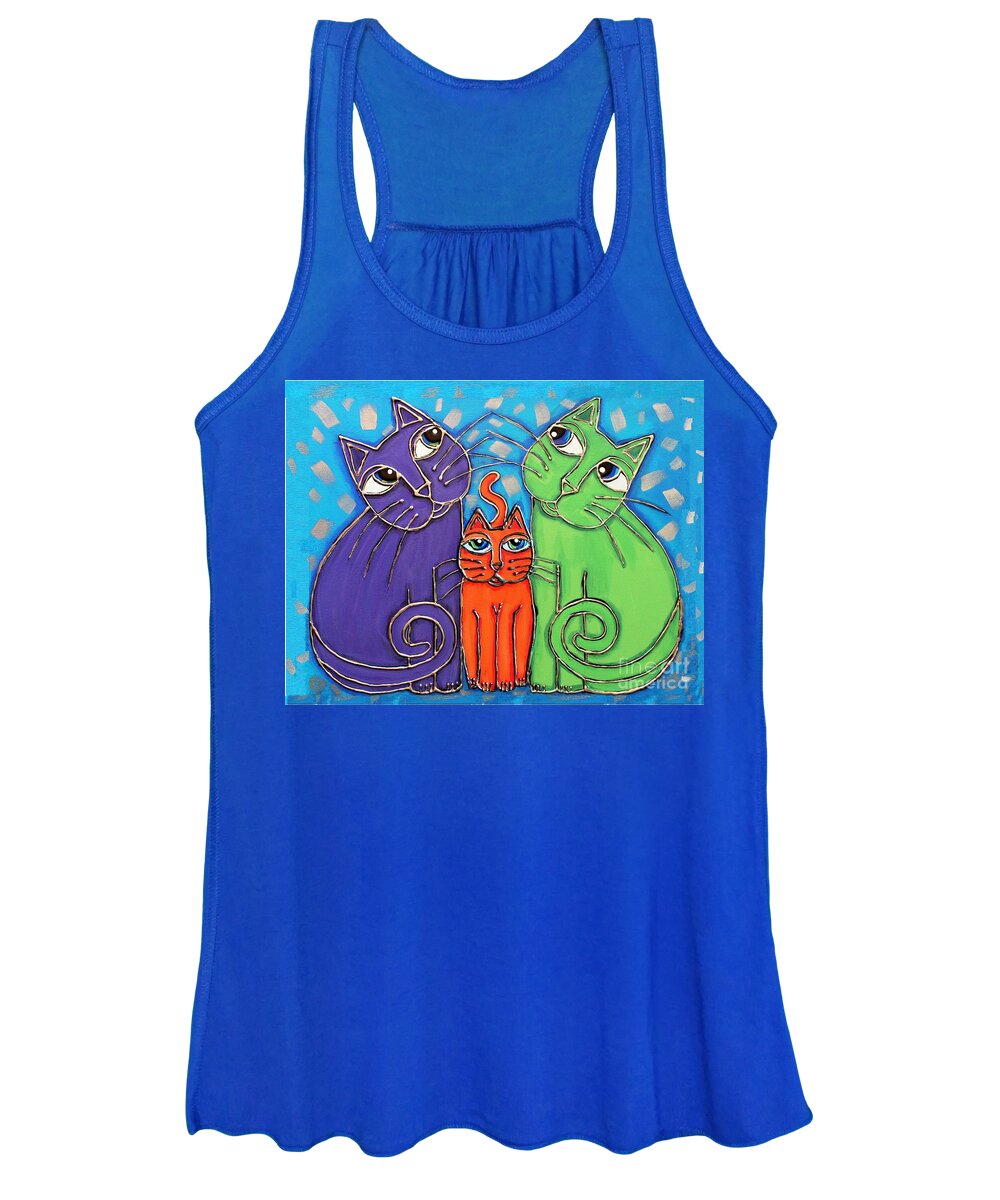 Neon Women's Tank Top featuring the painting Neon Cat Trio #1 by Cynthia Snyder