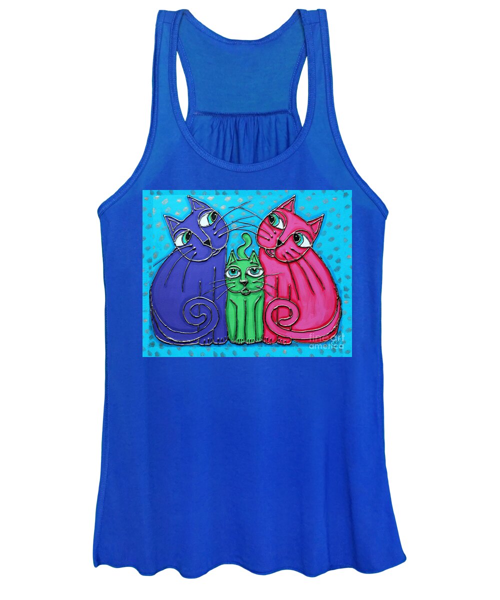 Cat Women's Tank Top featuring the painting Neon Cat Trio #2 by Cynthia Snyder