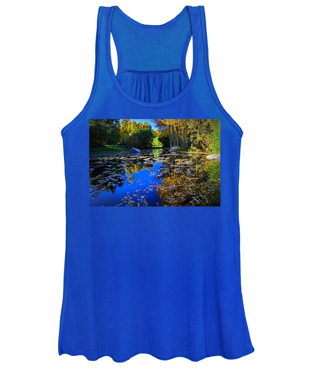 Mammoth Lakes Women's Tank Top featuring the photograph On Golden Pond #2 by Lynn Bauer