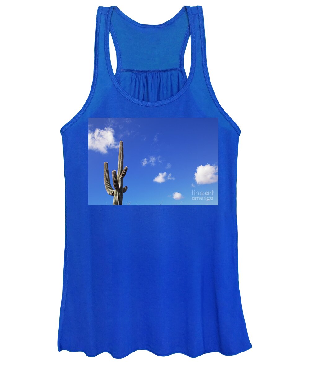 00343656 Women's Tank Top featuring the photograph Blue Sky, Saguaro and Clouds by Yva Momatiuk and John Eastcott