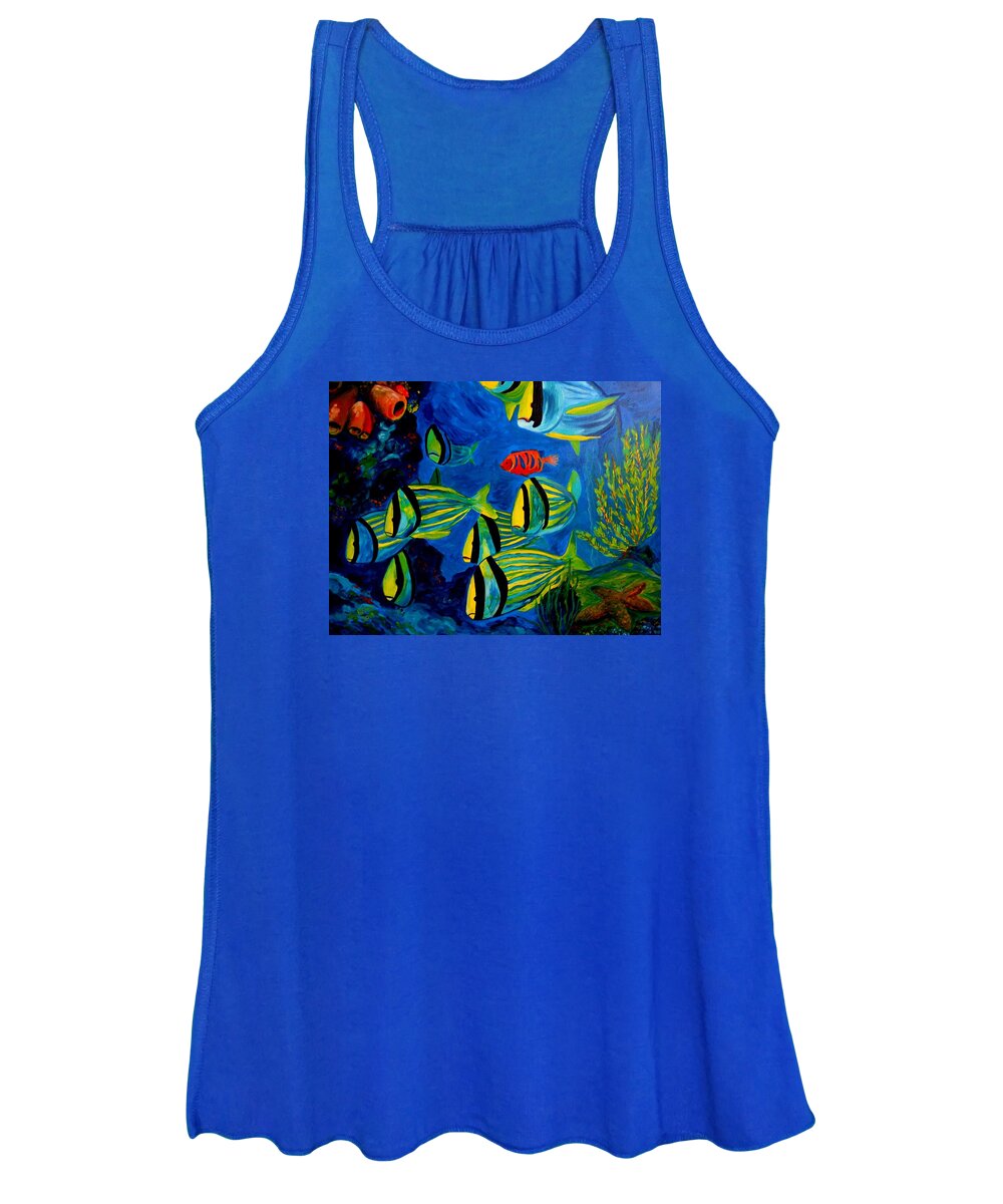 Fish Women's Tank Top featuring the painting Serious Stripes - Colorful fish by Julie Brugh Riffey