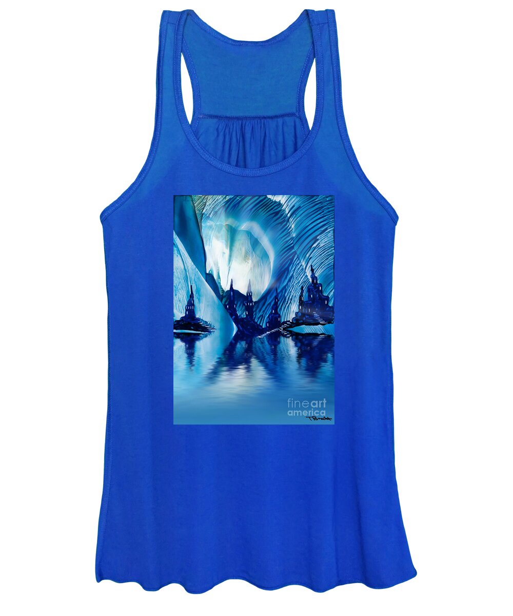 Art Women's Tank Top featuring the painting Subterranean Castles wax painting in blue by Simon Bratt