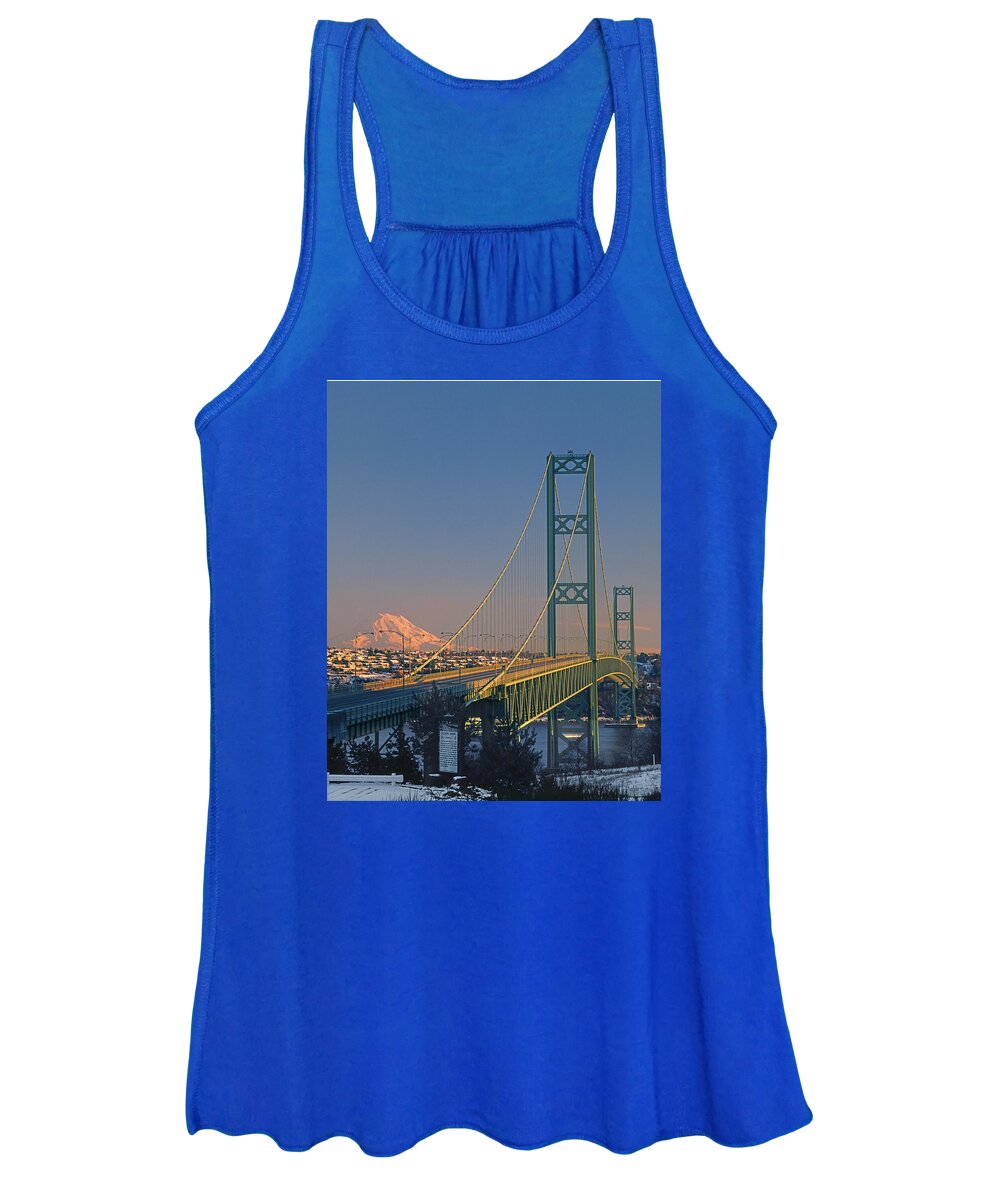 Sunset Women's Tank Top featuring the photograph 1A4Y20-V-Sunset on Rainier with the Tacoma Narrows Bridge by Ed Cooper Photography