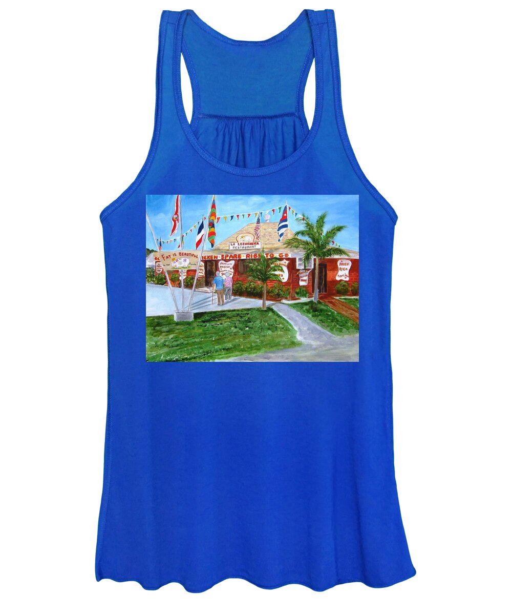 Key West Women's Tank Top featuring the painting The Pig Restaurant by Linda Cabrera