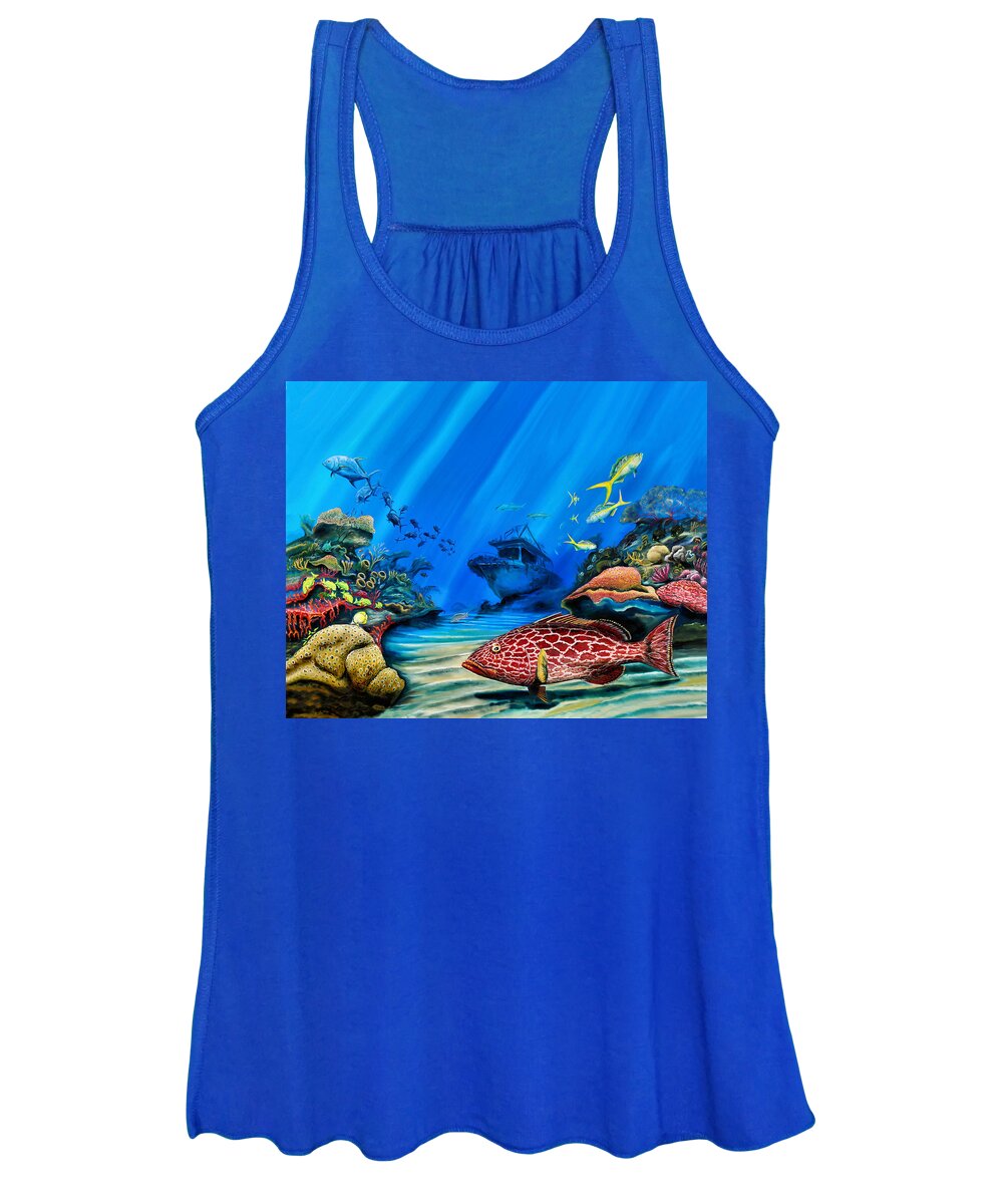 Shipwreck Women's Tank Top featuring the painting Yellowfin grouper wreck by Steve Ozment