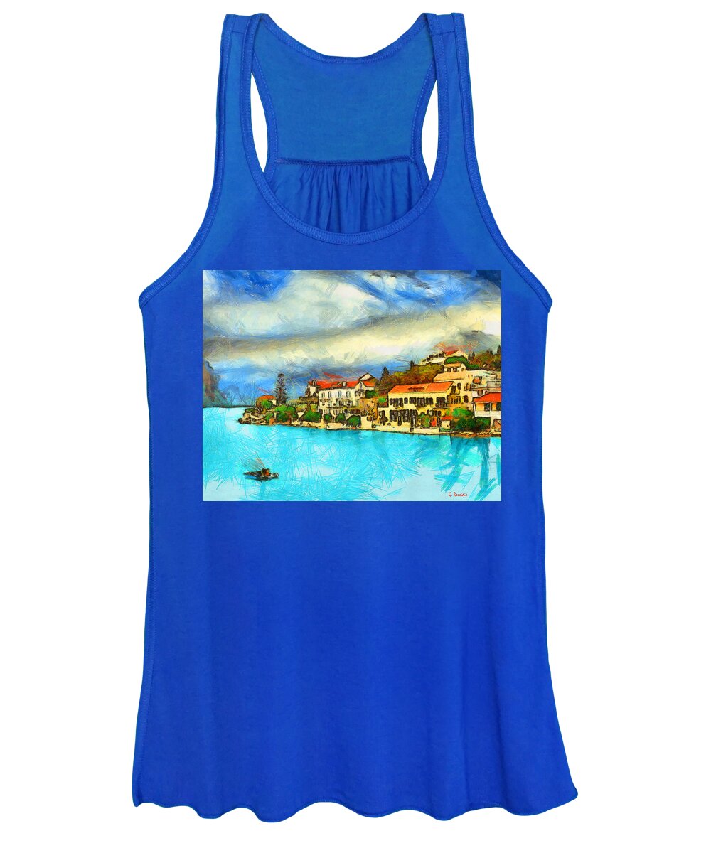 Rossidis Women's Tank Top featuring the painting Kefalonia Fiscardo #2 by George Rossidis