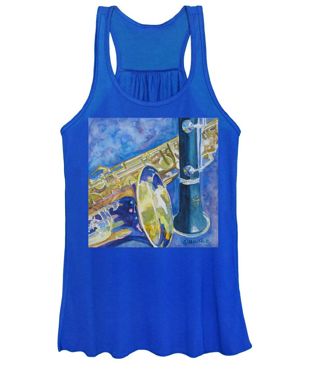 Sax Women's Tank Top featuring the painting Reeds Between Sets by Jenny Armitage