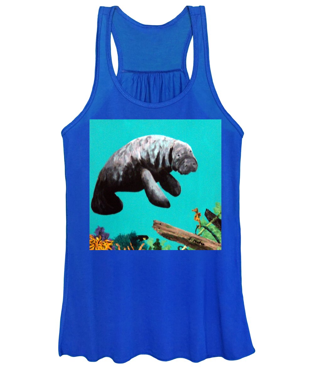 Florida Women's Tank Top featuring the painting Sea Horse and Manatee by Susan Kubes