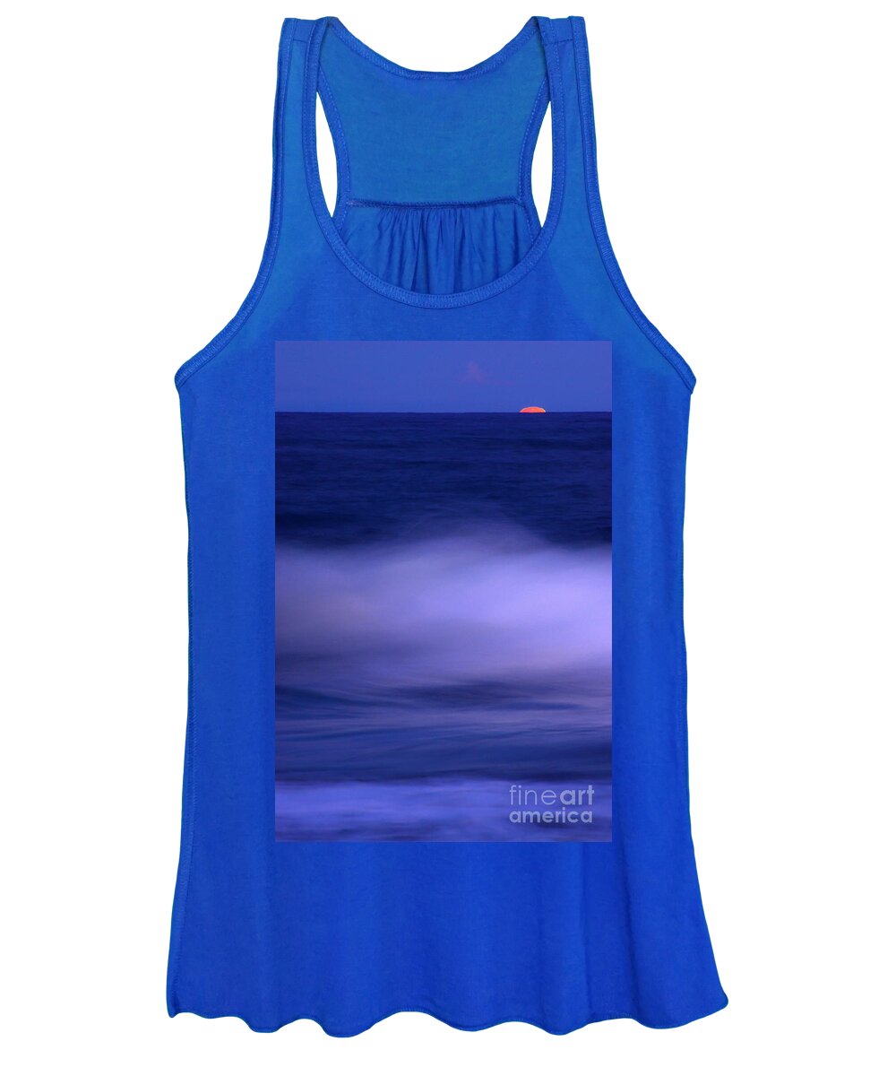 Sea Women's Tank Top featuring the photograph The Red Moon And The Sea by Hannes Cmarits