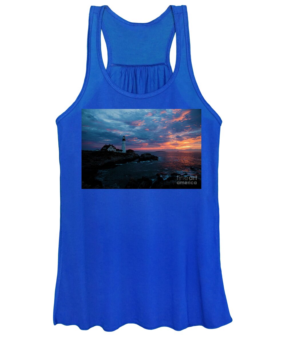 Lighthouse Women's Tank Top featuring the photograph Portland Head Light at Sunrise #1 by Diane Diederich