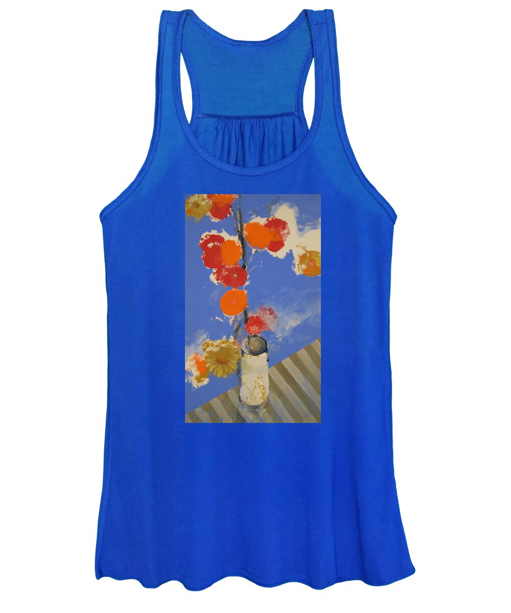 Abstract Painting Women's Tank Top featuring the painting Abstracted Flowers in Ceramic Vase by Cliff Spohn