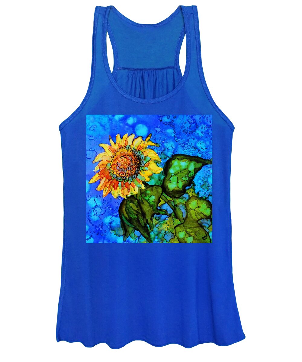 Alcohol Ink Women's Tank Top featuring the painting Sunflower - A 239 by Catherine Van Der Woerd