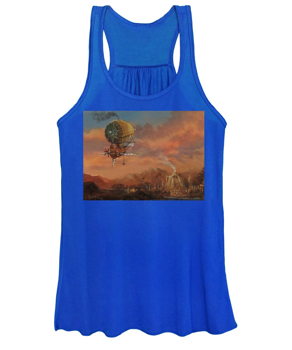 : Atlantis Women's Tank Top featuring the painting Airship Over Atlantis Steampunk Series by Tom Shropshire