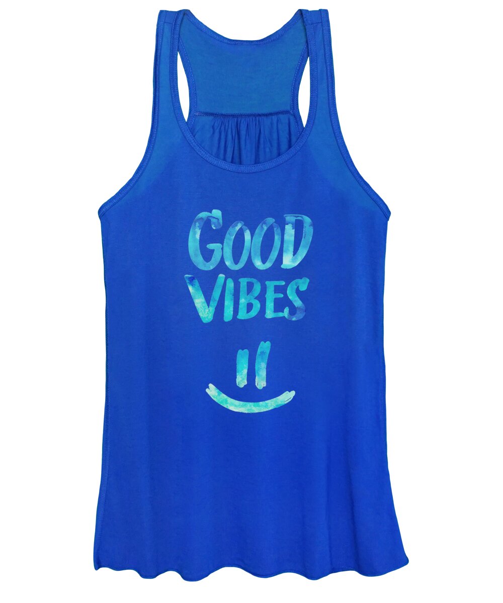Good Vibes Women's Tank Top featuring the digital art Good Vibes Funny Smiley Statement Happy Face Blue Stars Edit by Philipp Rietz