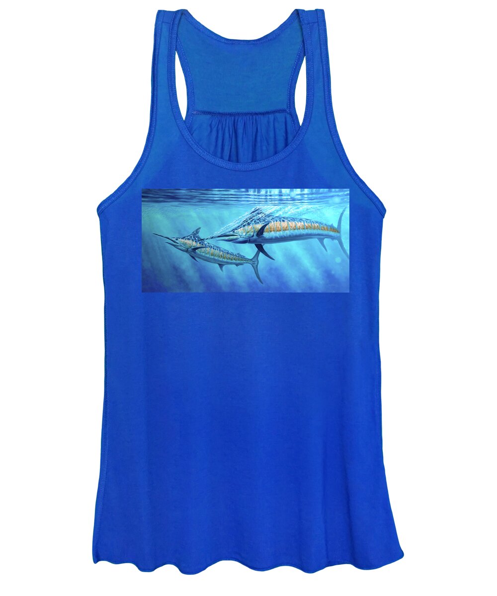 Blue Marlin Paintings Women's Tank Top featuring the painting Atlantic Blues by Guy Crittenden