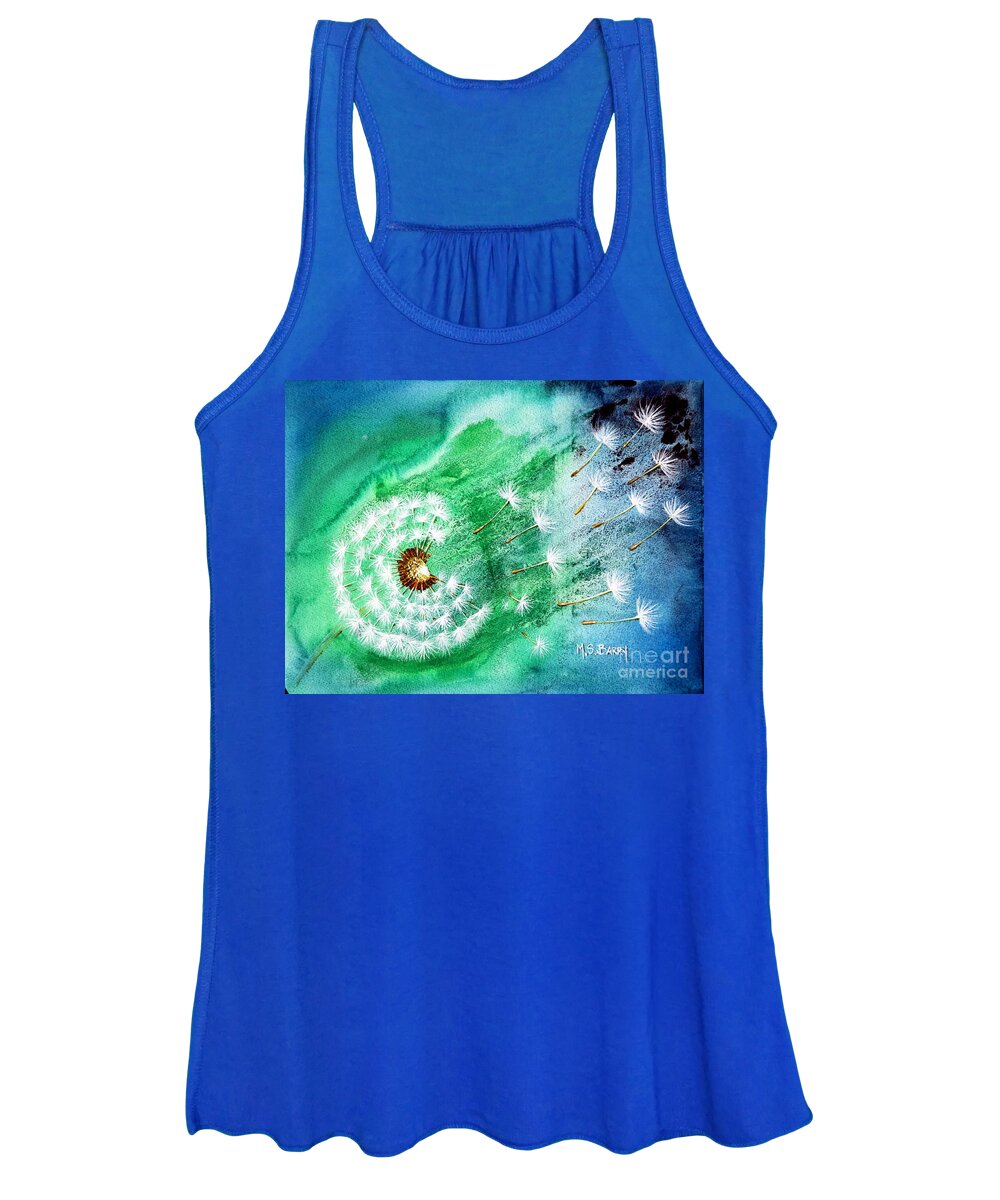 Dandelion Art Women's Tank Top featuring the painting Blown Away by Maria Barry