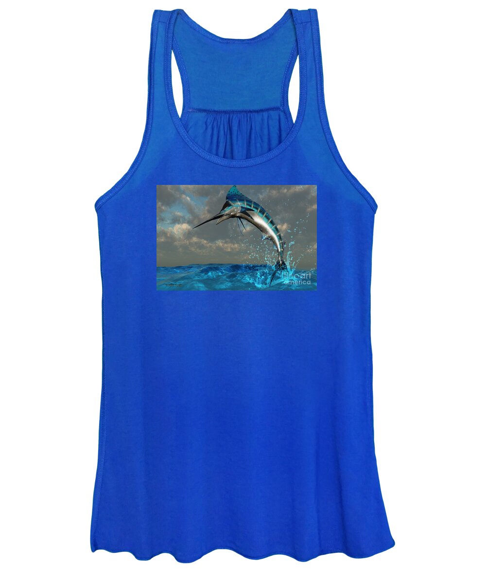 Marlin Women's Tank Top featuring the painting Blue Marlin Splash by Corey Ford