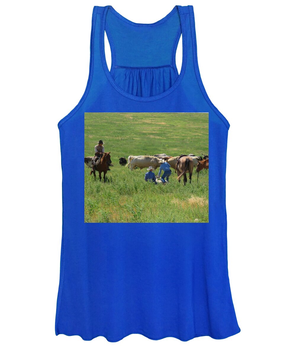 Calf Roping Women's Tank Top featuring the photograph Calf Roping by Keith Stokes