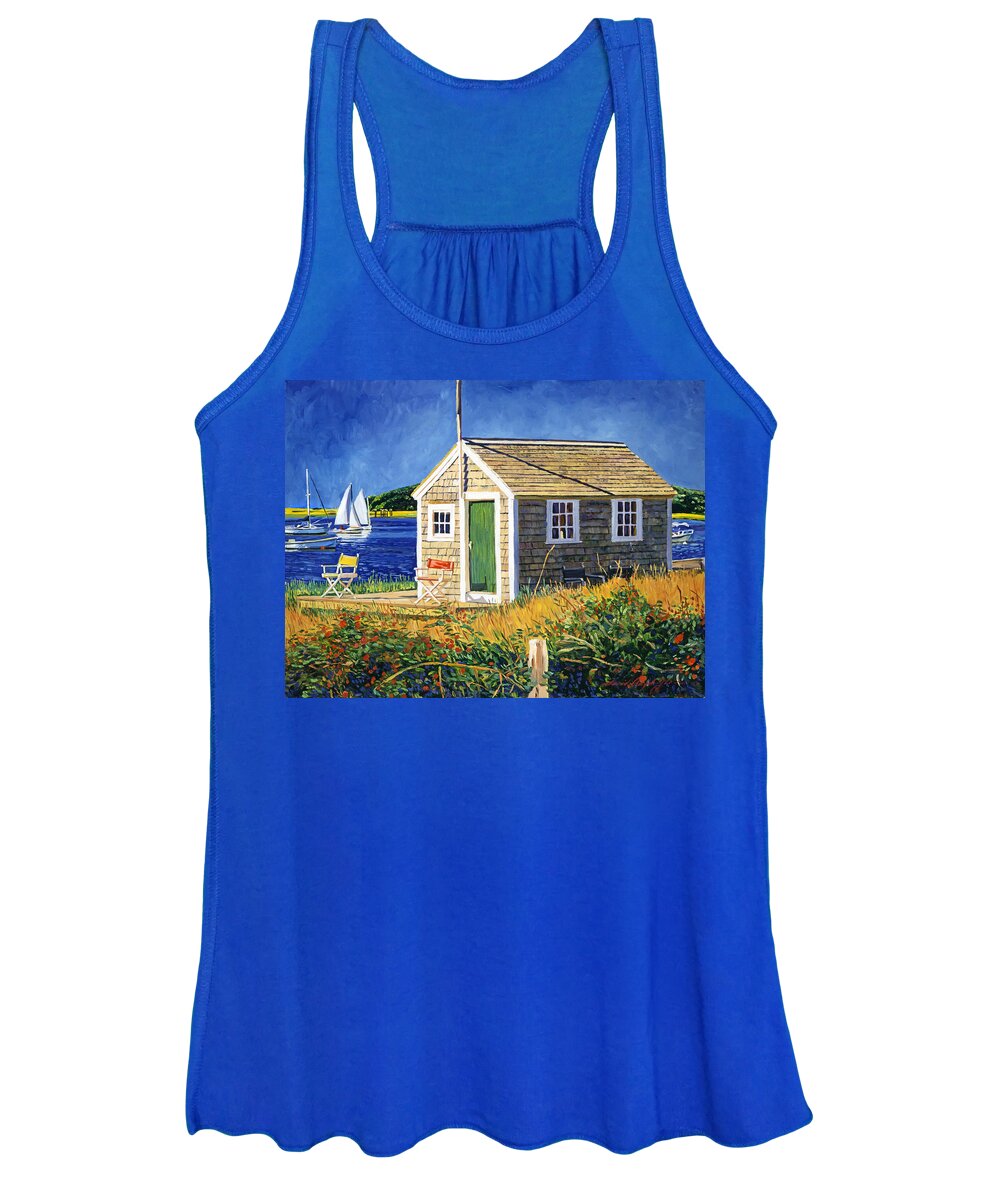Landscape Women's Tank Top featuring the painting Cape Cod Boat House by David Lloyd Glover