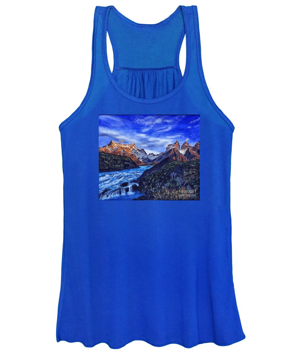 Patagonia Women's Tank Top featuring the painting Cascades Torres del Paine Painting by Timothy Hacker