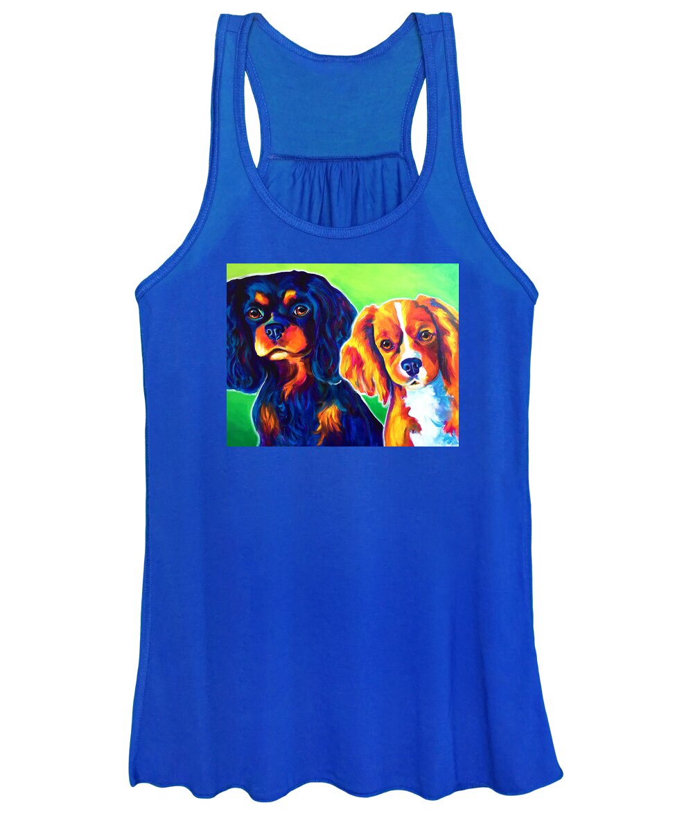 Cavalier King Charles Spaniel Women's Tank Top featuring the painting Cavelier King Charles Spaniels - Saffy and Duck by Dawg Painter