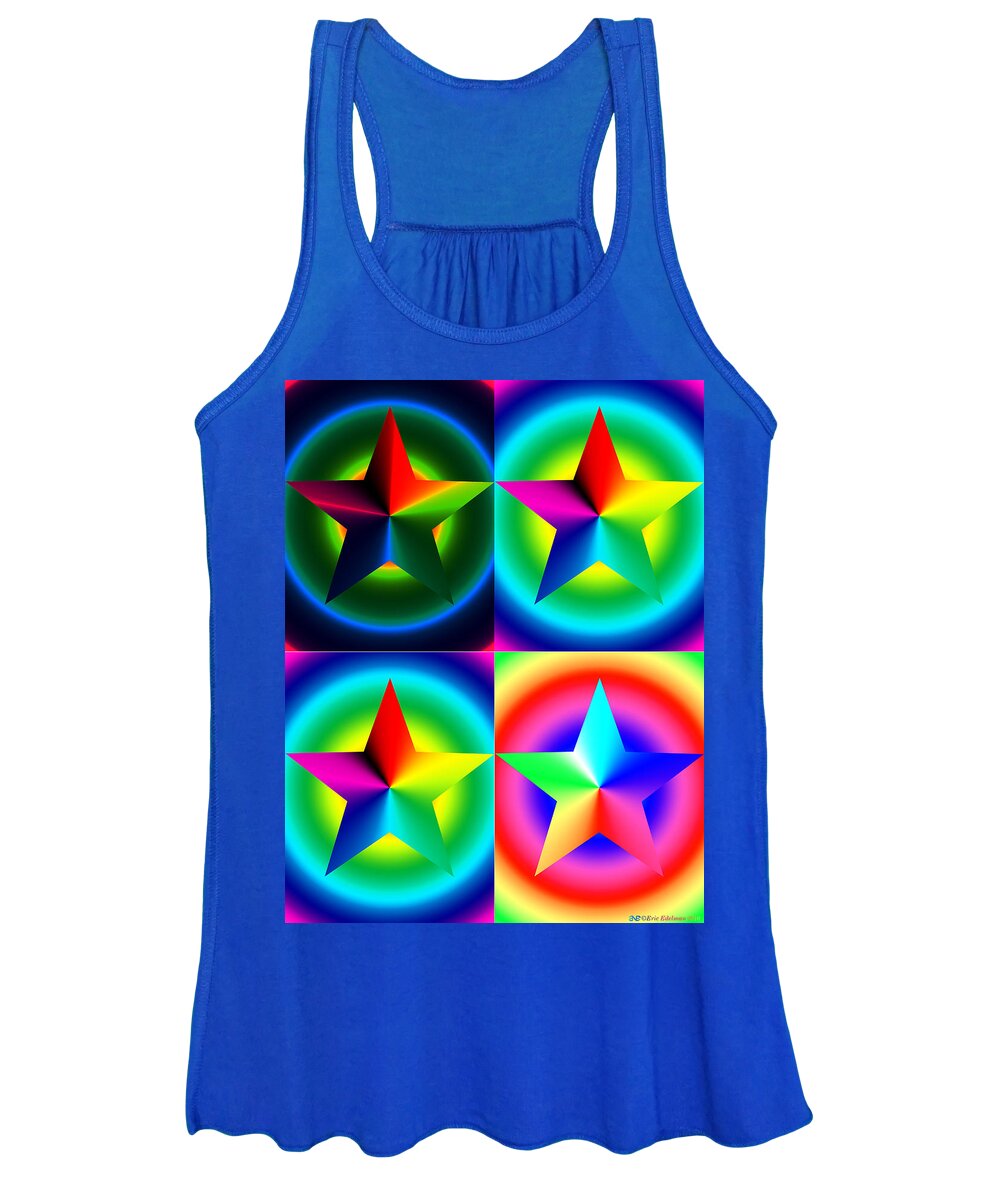 Pentacle Women's Tank Top featuring the digital art Chromatic Star Quartet with Ring Gradients by Eric Edelman