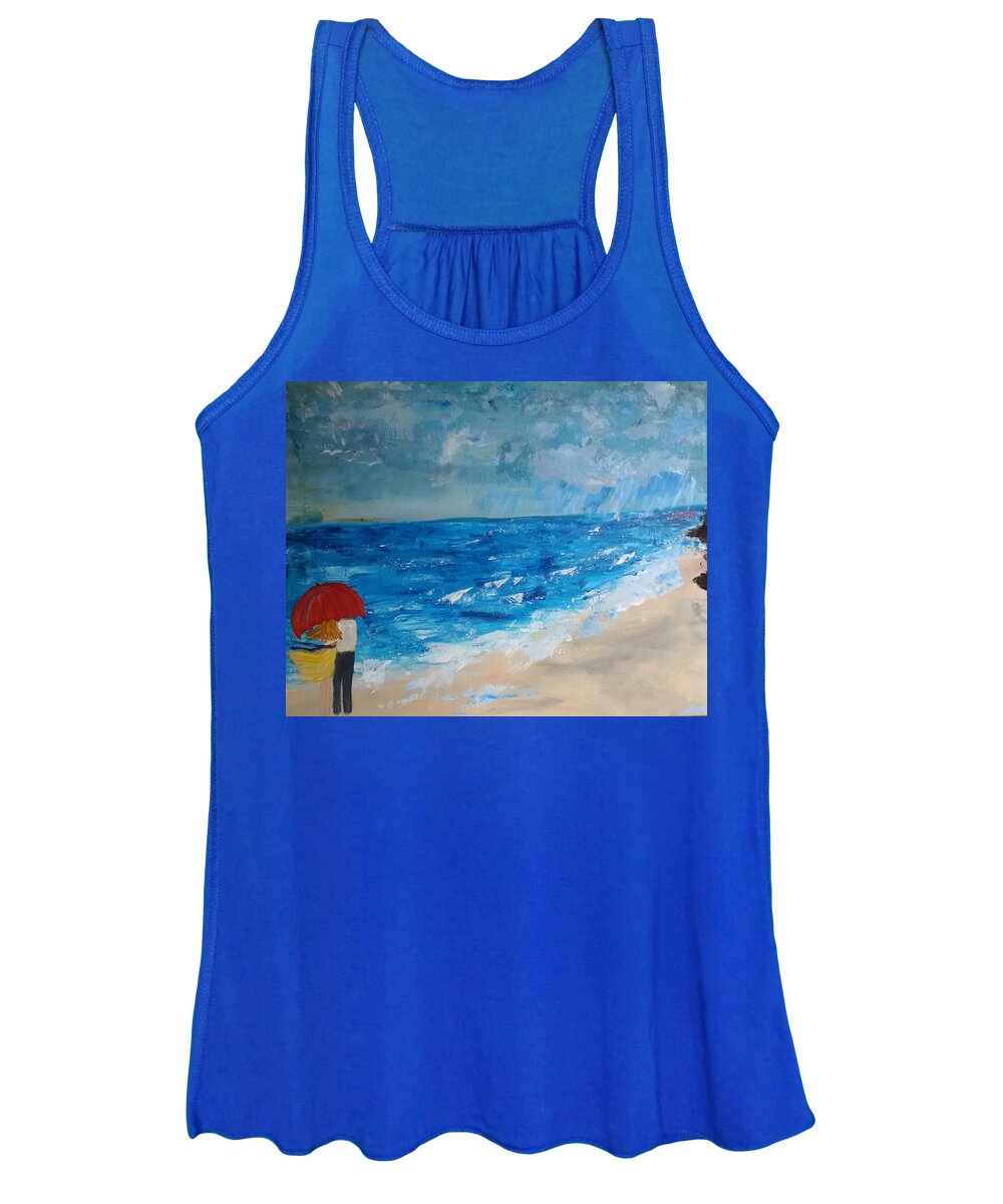 Couple Women's Tank Top featuring the painting Couple in Rain by Lynne McQueen