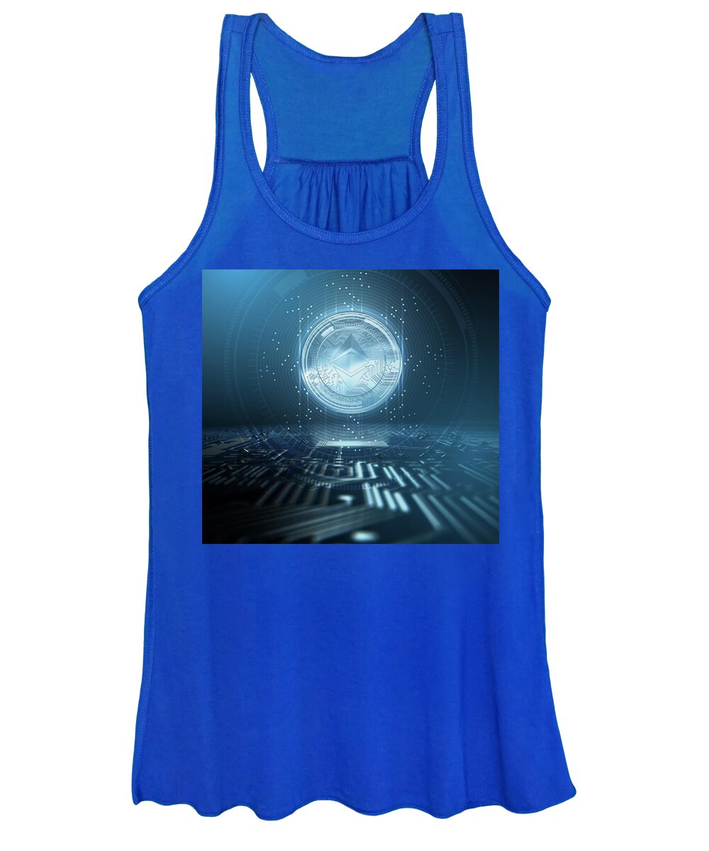 Ethereum Classic Women's Tank Top featuring the digital art Cryptocurrency Ethereum Classic And Circuit Board by Allan Swart