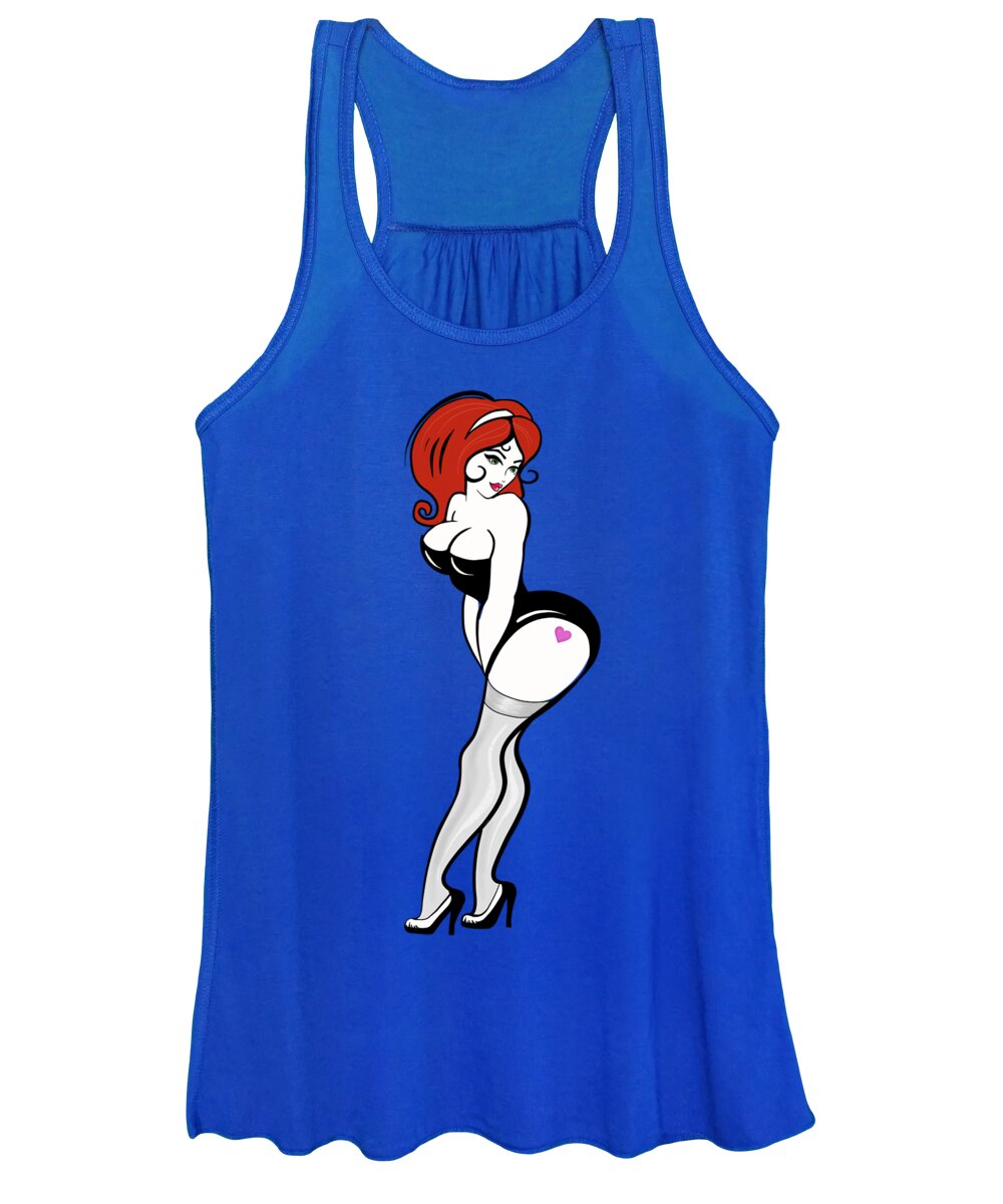 Curves Women's Tank Top featuring the painting Curvy Redhead Pinup by Little Bunny Sunshine