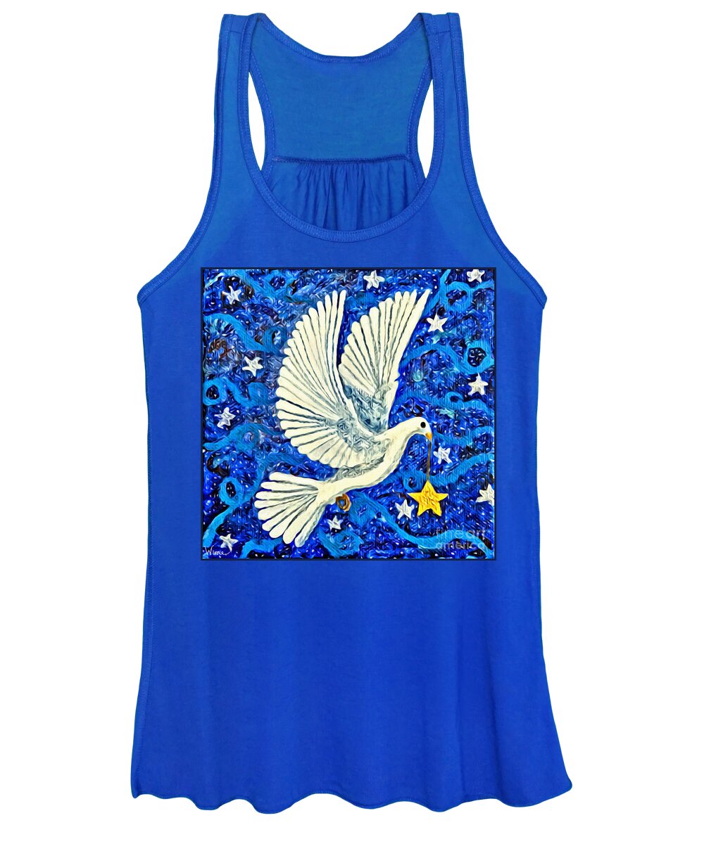 Lise Winne Women's Tank Top featuring the painting Dove with Star by Lise Winne