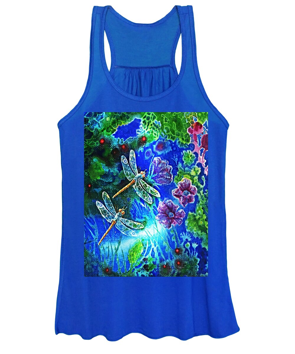 Dragonfly Women's Tank Top featuring the painting DRAGONFLIES and FLOWERS #1 by Hartmut Jager