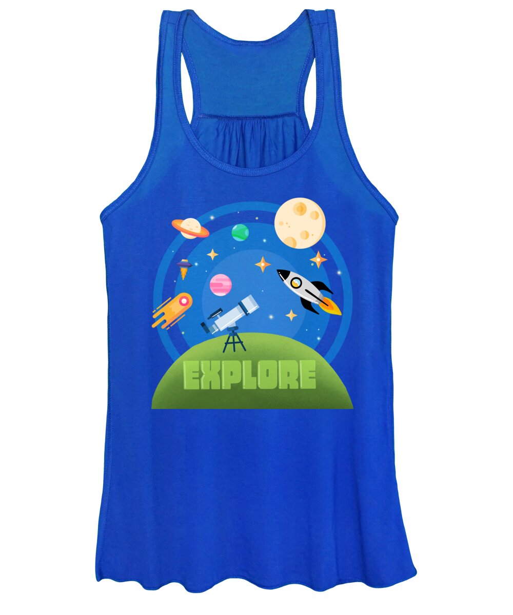 Space Women's Tank Top featuring the painting Explore Space by Little Bunny Sunshine