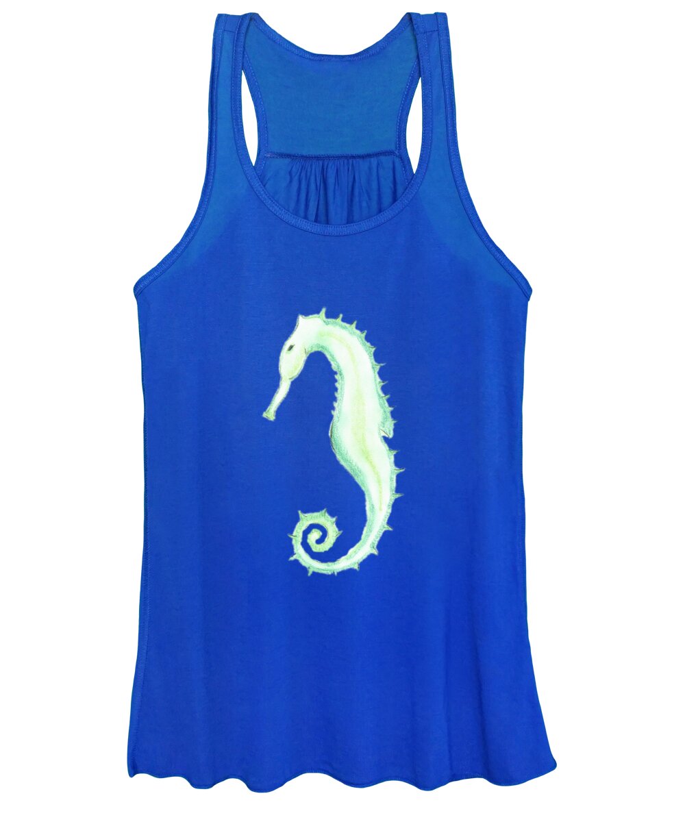 Seahorse Women's Tank Top featuring the drawing Green Seahorse by Sarah Warman