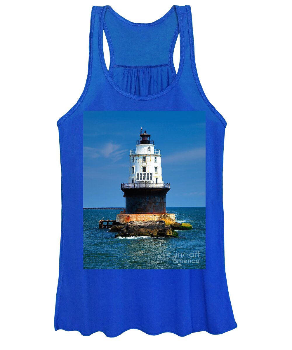 Lighthouse Women's Tank Top featuring the photograph Harbor of Refuge Lighthouse by Nick Zelinsky Jr