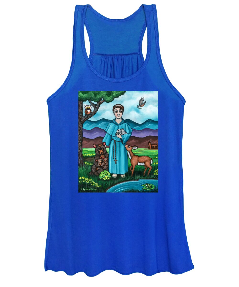 St. Francis Women's Tank Top featuring the painting I am Francis by Victoria De Almeida