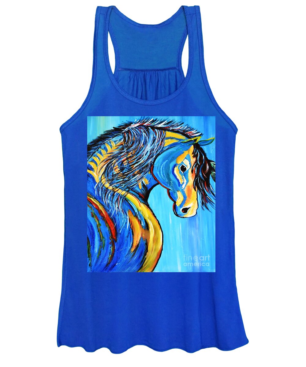 Horse Women's Tank Top featuring the painting Indian Blue Horse by Kathleen Artist PRO