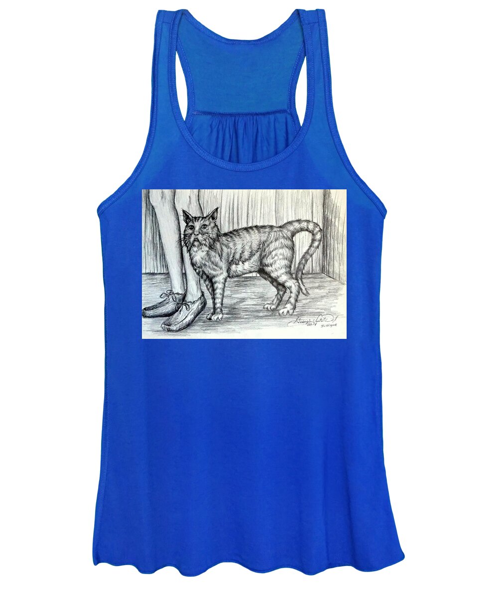 Cat Women's Tank Top featuring the drawing Intrigue The Cat by Georgia Doyle
