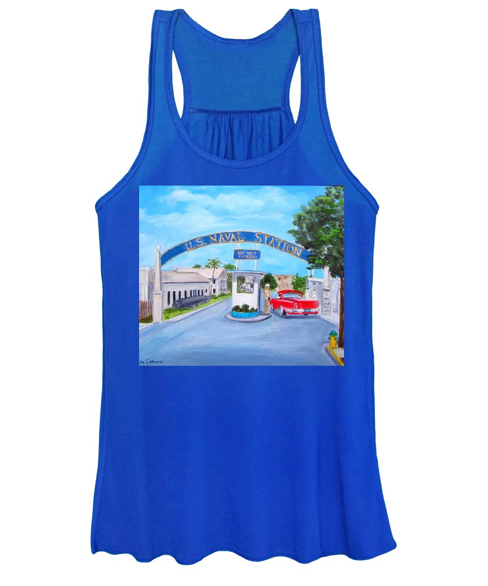Navy Women's Tank Top featuring the painting Key West U.S. Naval Station by Linda Cabrera